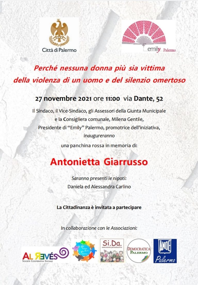 Una panchina rossa in memoria di Antonietta Giarrusso