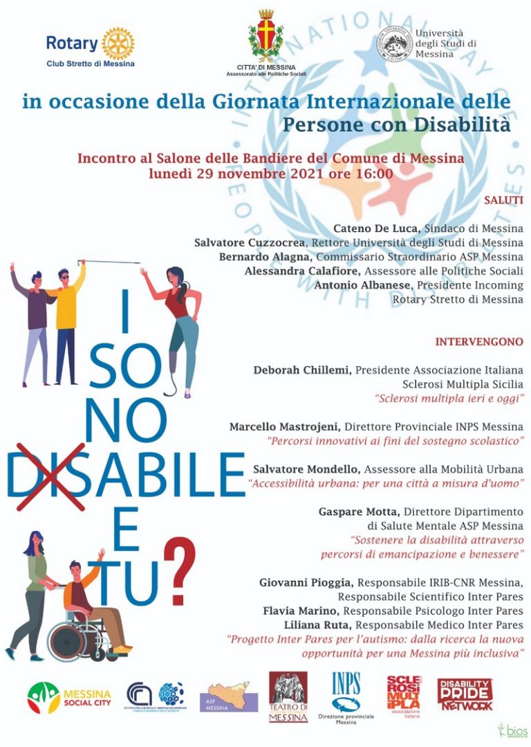 “Io Sono (dis)abile e tu?”: incontro tematico nell’ambito delle iniziative in programma per la Giornata Internazionale delle Persone con Disabilità