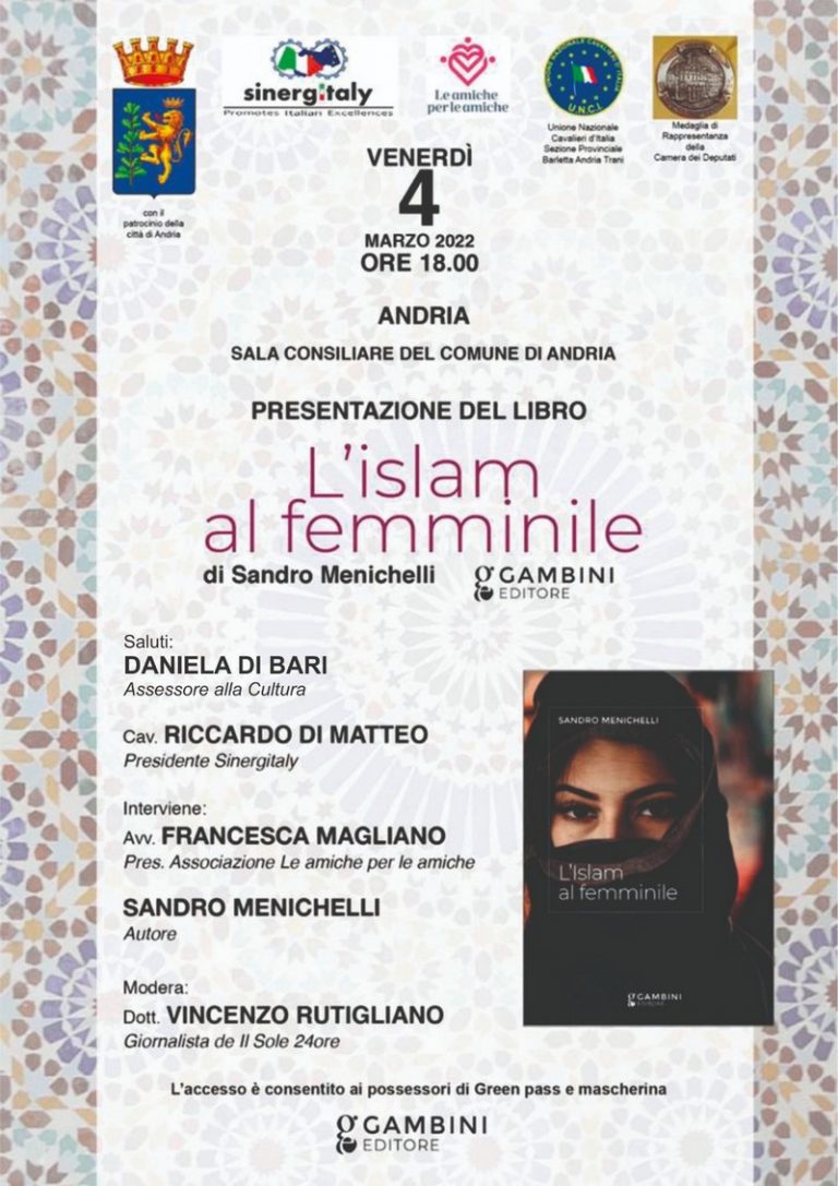 Le Amiche per le amiche e Sinergitaly presentano il libro di Sandro Menichelli  “L’Islam al femminile”