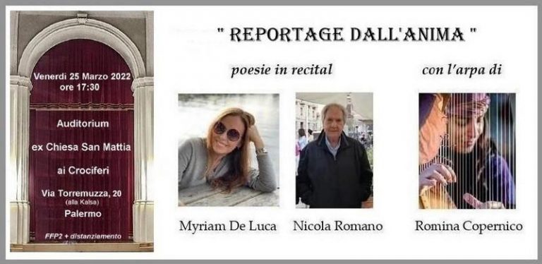 Reportage dall’anima: poesie in recital con Myriam De Luca, Nicola Romano e l’arpa di Romina Copernico