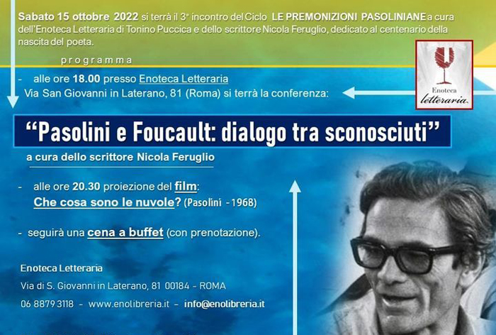 Lo scrittore Nicola Feruglio all’Enoteca Letteraria”Pasolini e Foucault”