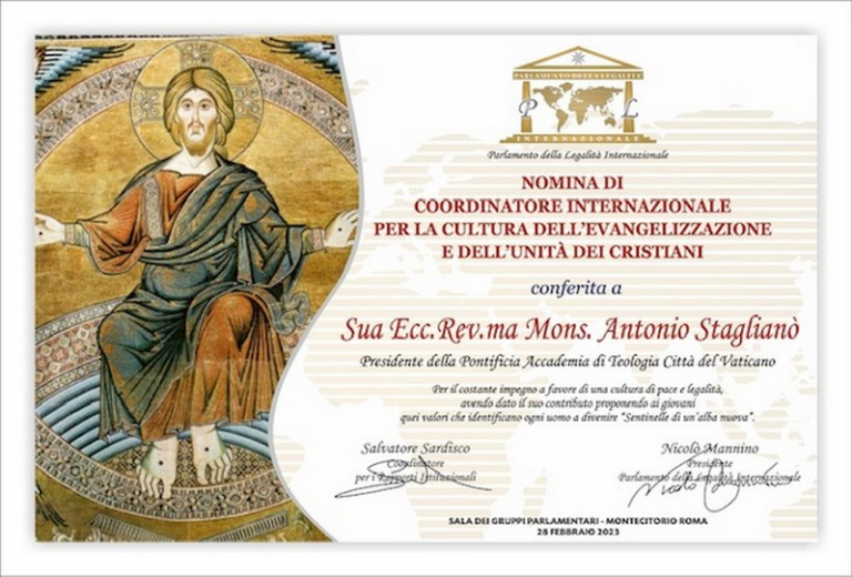 <strong>Mons. Antonio Staglianò portavoce culturale del Parlamento della Legalità Internazionale</strong>
