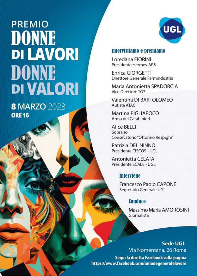 8 marzo. La Ugl di Catania celebra la giornata internazionale della donna con un momento di confronto e la visione della diretta dell’evento nazionale “Donne di lavori, donne di valori”